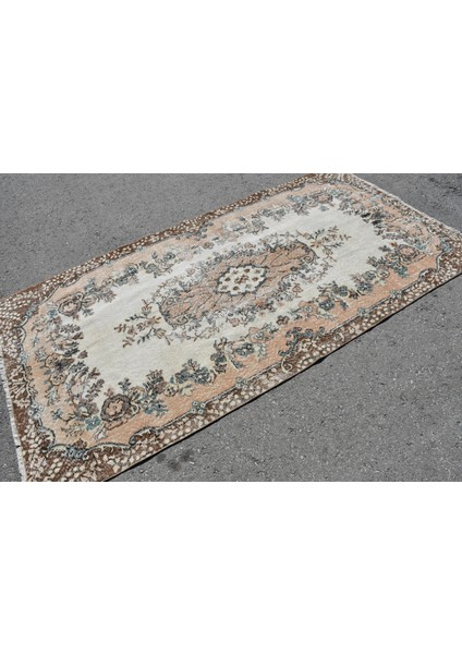 Türk Halısı, Eskitme Halı, Halı, 126 x 238 cm Kahverengi Halı, El Dokuma Banyo Halı, 6228