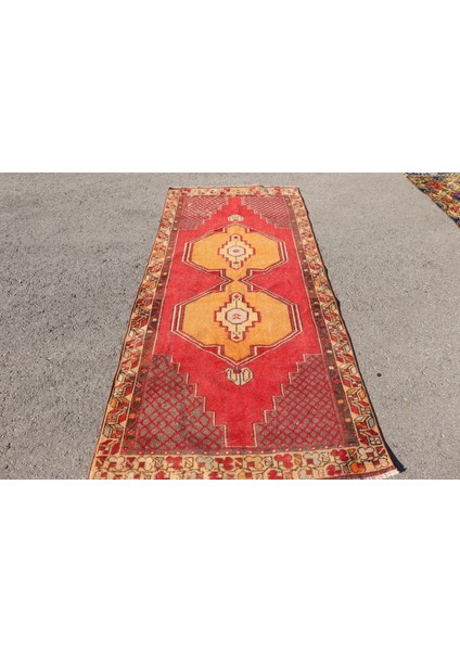 Eskitme Halı, Türk Halısı, Halı, 111 x 264 cm Kırmızı Halı, Kabilesı Banyo Halı, Dekoratif Alan Halı,