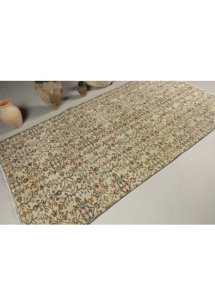 Türk Halısı, Eskitme Halı, Halı, 143 x 260 cm Bej Halı, Dekoratif Alan Halı, El Dokuma Banyo Halı, 80