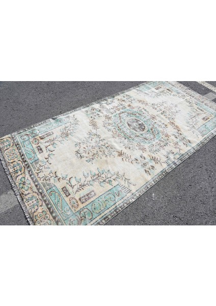 Türk Halısı, Eskitme Halı, Halı, 135 x 280 cm Yeşil Halı, Dekoratif Oturma Odası Halı, 6441