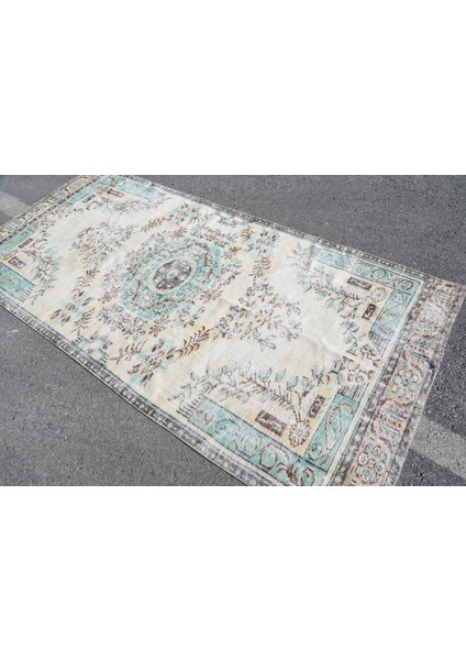 Türk Halısı, Eskitme Halı, Halı, 135 x 280 cm Yeşil Halı, Dekoratif Oturma Odası Halı, 6441