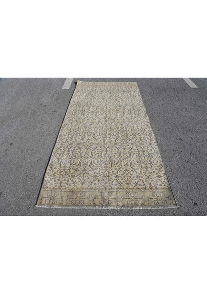 Eskitme Halı, Türk Halısı, Halı, 126 x 255 cm Bej Halı, El Dokuma Alan Halı, Organik Banyo Halı, 6415