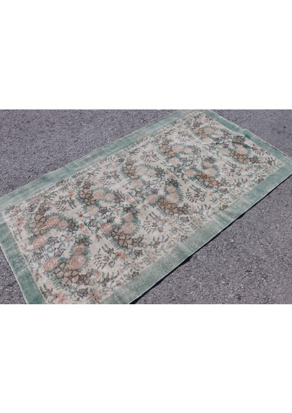 Türk Halısı, Eskitme Halı, Halı, 113 x 203 cm Bej Halı, Anadolusı Banyo Halı, Dekoratif Banyo Halı, 6