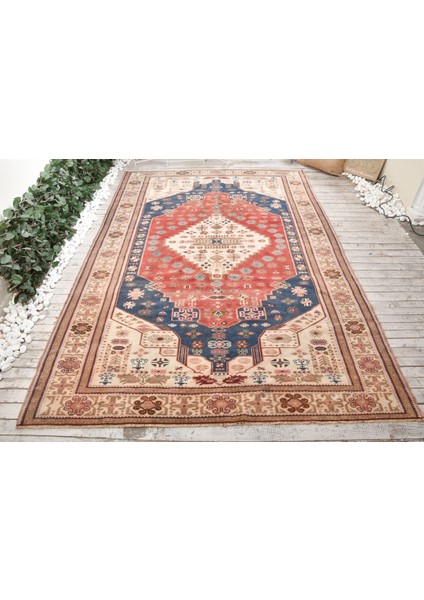 Eskitme Halı, Türk Halısı, Halı, 196 x 294 cm Mavi Halı, Yer Halı, Organik Büyük Halı, 8024