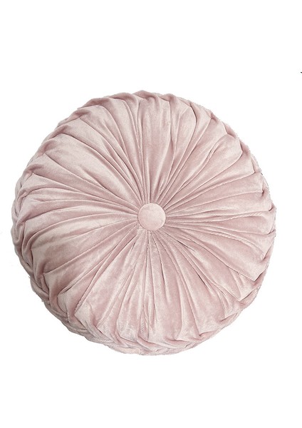 Kadife Pileli Yuvarlak Yer Minderi - Pembe (Yurt Dışından)