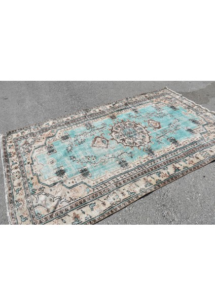 Türk Halısı, Eskitme Halı, Halı, 166 x 276 cm Mavi Halı, El Yapımı Büyük Halı, Bahçe Oturma Odası Halı