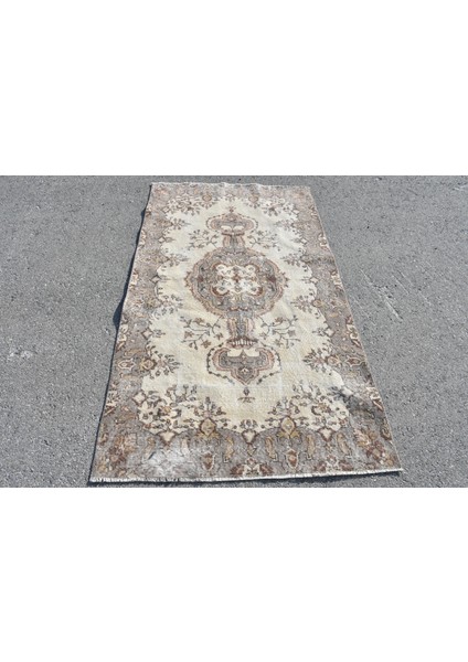 Eskitme Halı, Türk Halısı, Halı, 113 x 205 cm Bej Halı, Yün Banyo Halı, Anadolusı Banyo Halı, 6155