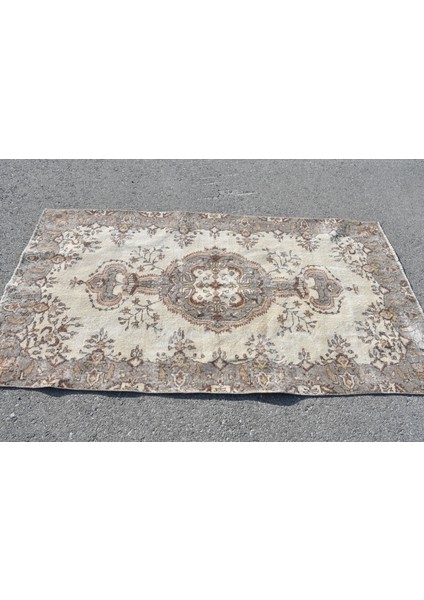 Eskitme Halı, Türk Halısı, Halı, 113 x 205 cm Bej Halı, Yün Banyo Halı, Anadolusı Banyo Halı, 6155