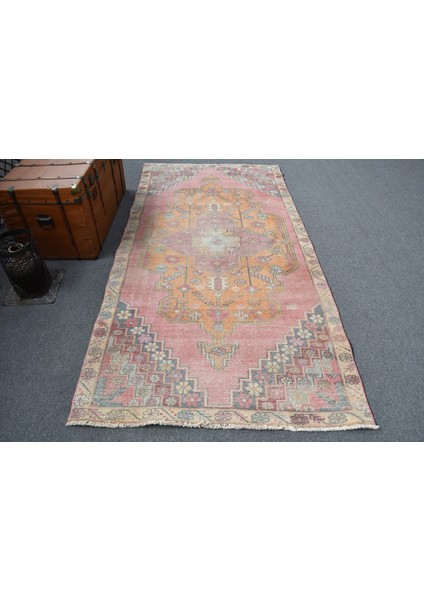 Türk Halısı, Eskitme Halı, Halı, 129 x 260 cm Kırmızı Halı, Bohemsı Alan Halı, El Yapımı Alan Halı, 1