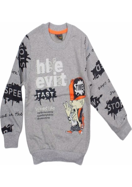 Fas Baskılı Bisiklet Yaka 2iplik Sweatshirt