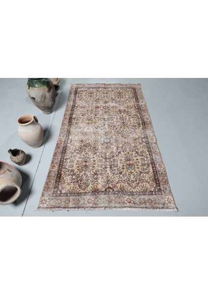 Eskitme Halı, Türk Halısı, Halı, 110 x 203 cm Bej Halı, El Yapımı Alan Halı, Banyo Halı, 8425