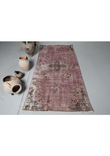 Eskitme Halı, Türk Halısı, Halı, 105 x 220 cm Mor Halı, Bahçe Banyo Halı, El Dokuma Alan Halı, 8429