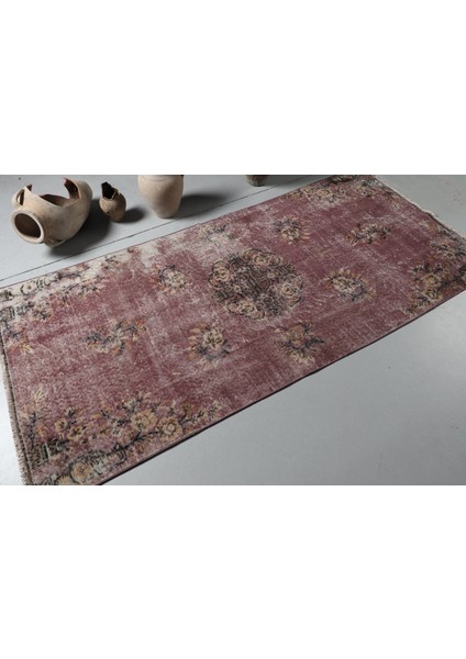 Eskitme Halı, Türk Halısı, Halı, 105 x 220 cm Mor Halı, Bahçe Banyo Halı, El Dokuma Alan Halı, 8429