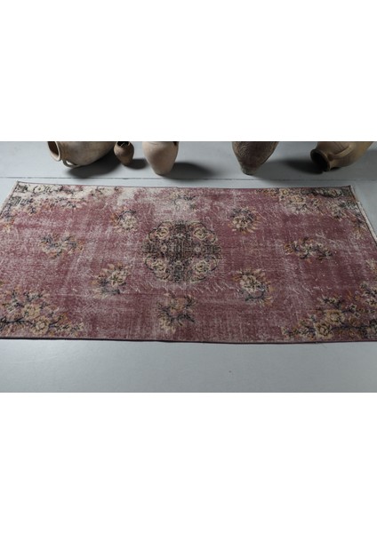Eskitme Halı, Türk Halısı, Halı, 105 x 220 cm Mor Halı, Bahçe Banyo Halı, El Dokuma Alan Halı, 8429