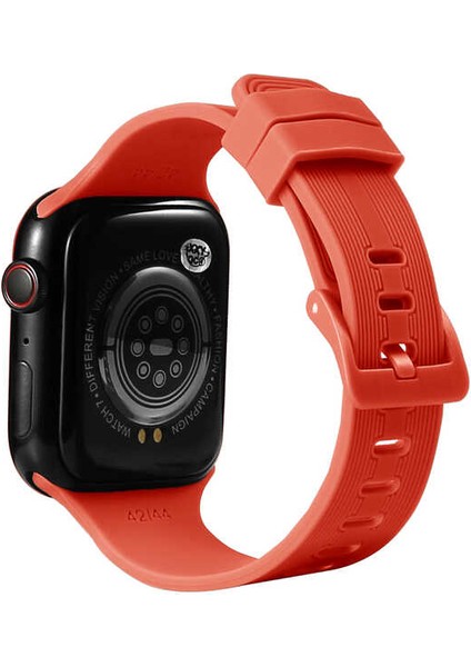 Apple Watch Seri 6/SE/5/4 Çizgili Esnek Silikon Kordon 42mm KRD-23 Turuncu