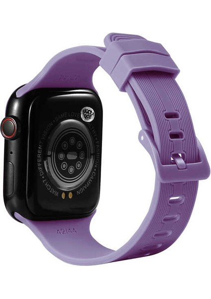 Apple Watch Seri 7 Çizgili Esnek Silikon Kordon 41mm KRD-23 Lila