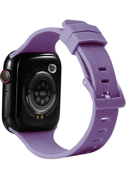 Case 4U Apple Watch Seri 7 Çizgili Esnek Silikon Kordon 41mm KRD-23 Lila