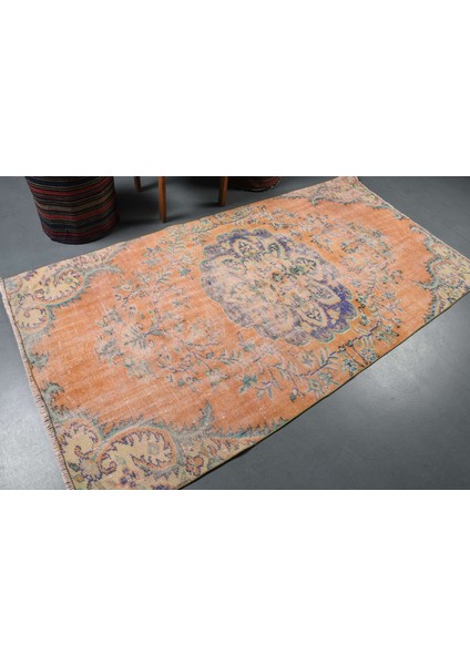 Türk Halısı, Eskitme Halı, Halı, 129 x 243 cm Turuncu Halı, Dekoratif Alan Halı, Bohemsı Banyo Halı,