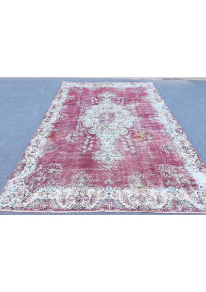 Türk Halısı, Eskitme Halı, Halı, 208 x 315 cm Mor Halı, El Yapımı Büyük Boy Halı, 9707