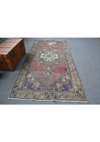 Eskitme Halı, Türk Halısı, Halı, 146 x 308 cm Mor Halı, Bahçe Yer Halı, Dekoratif Salon Halı, 11996