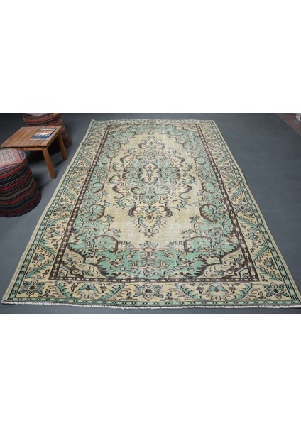 Türk Halısı, Eskitme Halı, Halı, 190 x 295 cm Yeşil Halı, El Dokuma Büyük Halı, Bohemsı Yer Halı, 925