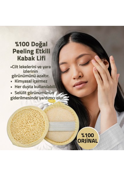 (3 Adet) Doğal Kabak Lifi Banyo Yüz ve Vücut Kesesi Peeling Etkili