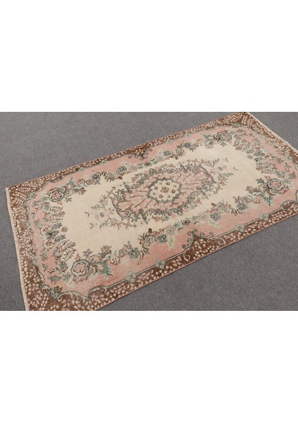 Türk Halısı, Eskitme Halı, Halı, 108 x 211 cm Bej Halı, Bahçe Banyo Halı, El Yapımı Banyo Halı, 9782