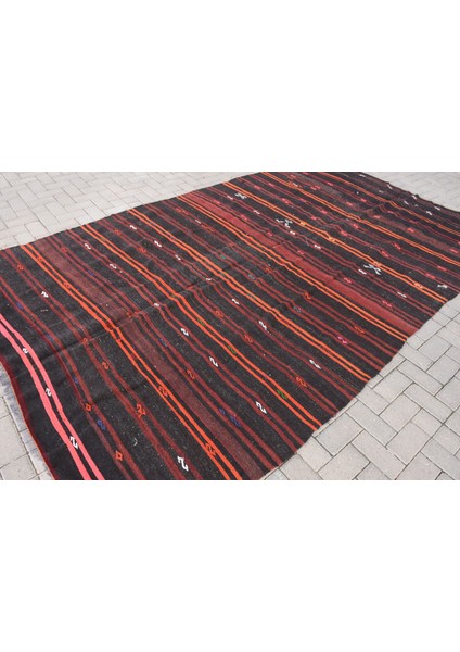 Türk Kilim, Eskitme Kilim, Oversize Kilim, 196 x 348 cm Siyah Kilim, Bohem Kilim, Oturma Odasısı Kilim fiyatları
