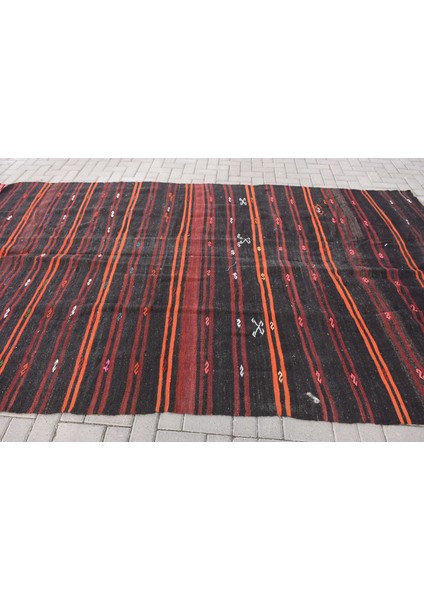 Türk Kilim, Eskitme Kilim, Oversize Kilim, 196 x 348 cm Siyah Kilim, Bohem Kilim, Oturma Odasısı Kilim modelleri