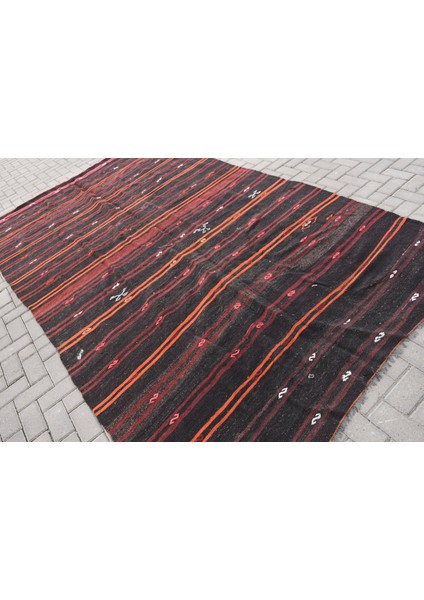Türk Kilim, Eskitme Kilim, Oversize Kilim, 196 x 348 cm Siyah Kilim, Bohem Kilim, Oturma Odasısı Kilim fırsatları