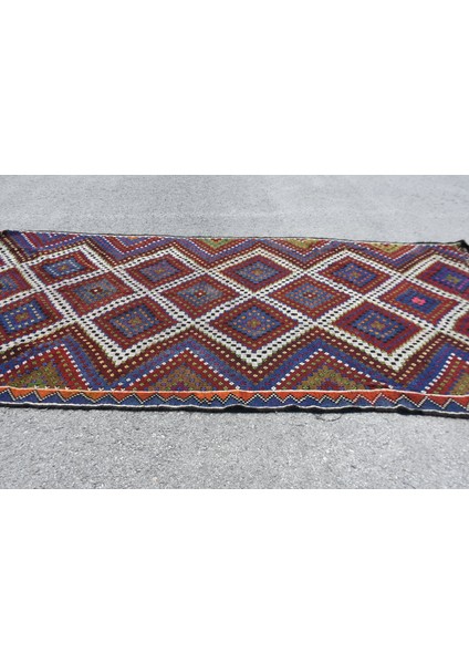 Türk Kilim, Eskitme Kilim, Oversize Kilim, 180 x 391 cm Mavi Kilim, El Yapımı Kilim, Salonsı Kilim, 9