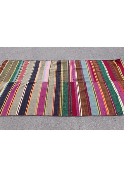 Türk Halısı, Eskitme Halı, Halı, 131 x 267 cm Mor Halı, Banyo Halı, El Yapımı Banyo Halı, 7418