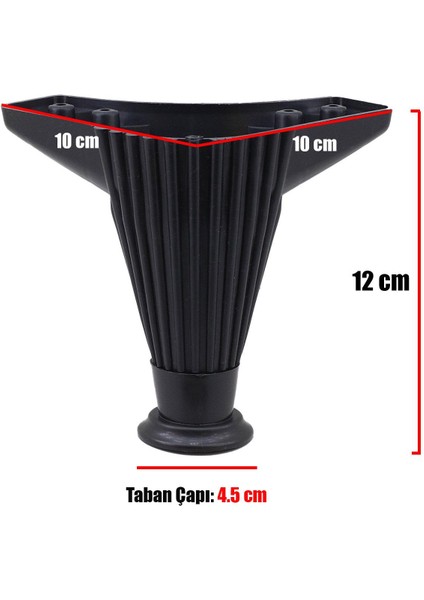Mobilya Kanepe Koltuk Ünite Ayağı 12 cm Siyah Baza Ayak (4 Adet)