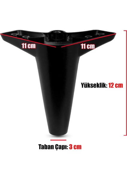 Mobilya Kanepe Sehpa Koltuk Ayağı Siyah Baza Ayak 12 cm (4 Adet) fırsatları