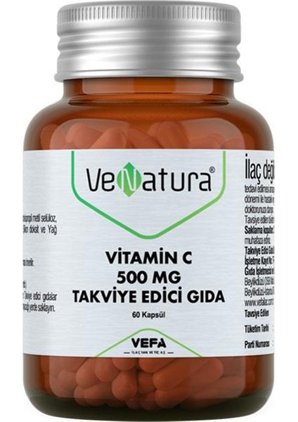 Vitamin C 500 Mg Takviye Edici Gıda 60 Kapsül