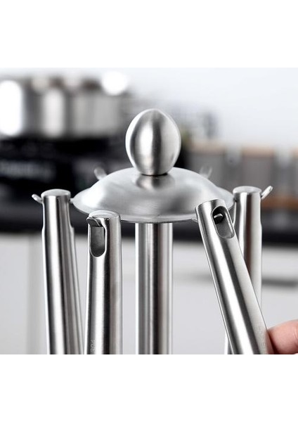 Paslanmaz Çelik Mutfak Eşyaları Tutucu Standı Raf Organizatör 360 Derece Dönen Carousel 6 Hooks Kaşık Dayanıklı ve Tencere Klipleri (Yurt Dışından) fırsatları