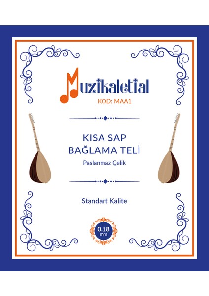 Müzik Aleti Al MAA1 Kısa Sap Bağlama Teli (0.18 - Tam Takım)