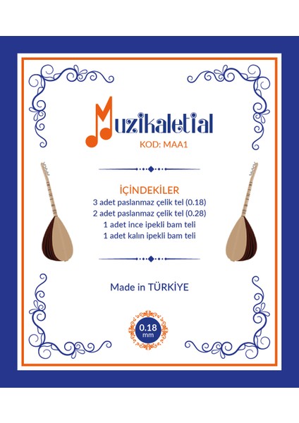 Müzik Aleti Al MAA1 Kısa Sap Bağlama Teli (0.18 - Tam Takım)