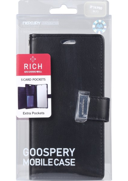 Goospery Rich Diary Crazy Horse Doku Deri Kılıf Apple iPhone 14 Pro Max Siyah (Yurt Dışından) fırsatları