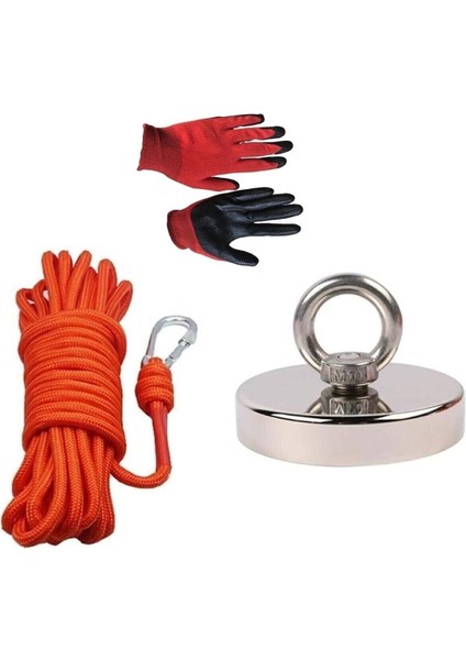 Magnet Fishing Halatlı Eldivenli Neodyum Pot Mıknatıs Seti, 80MM Büyük Kancalı Mıknatıs Balıkçılığı