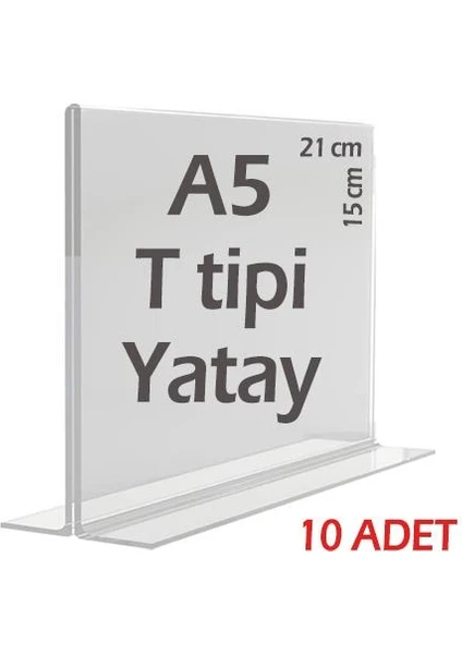 21x15 cm A5 T-Tipi Yatay Şeffaf Föylük Menü Broşürlük Etiketlik (10 Adet)