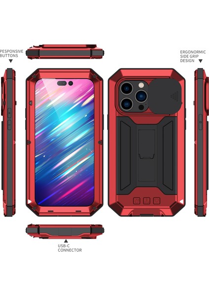 Iphone 14 Pro Max (Kırmızı) Için R-Şok Geçirmez Su Geçirmez Toz Geçirmez Çanta