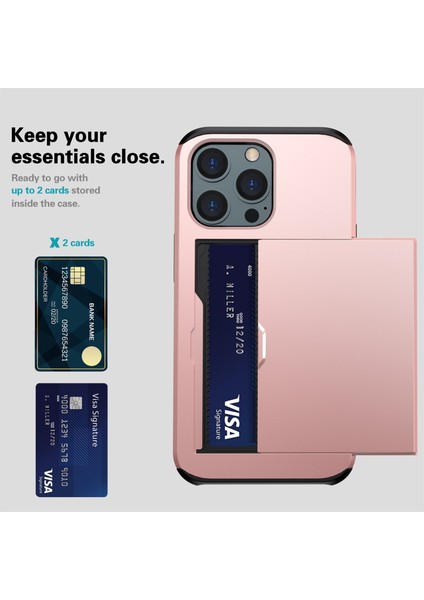 Iphone 14 Pro Max (Gray) Için Şok Geçirmez Zırh Kartı Yuvası Kasası