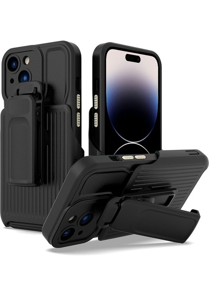 Iphone 14 Pro Max (Siyah) Için Explorer Serisi Geri Klip Tutucu Pc Telefon Kılıfı