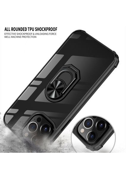 Iphone 14 Pro Max (Siyah Kırmızı) Için Şeffaf Tpu Akrilik Yüzük Tutucu Telefon Kılıfı