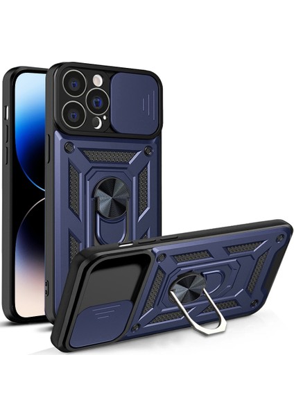 Iphone 14 Pro Max (Mavi) Için Kayar Kamera Kapağı Tasarımı Tpu Telefon Kasası