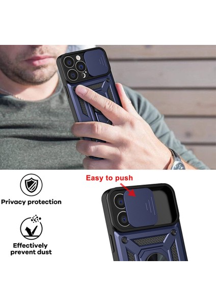 Iphone 14 Pro Max (Mavi) Için Kayar Kamera Kapağı Tasarımı Tpu Telefon Kasası