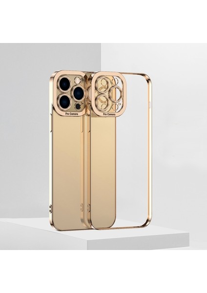 Iphone 14 Pro Max (Altın) Için Yüksek Şeffaf Tpu Telefon Kılıfı Elektraplatma