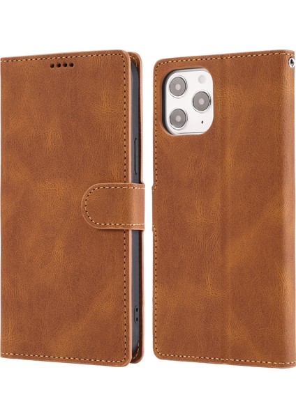 IPhone 14 Pro Max (Brown) Için Buzağı Doku Deri Kılıf