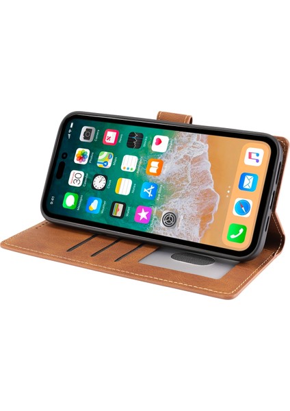 IPhone 14 Pro Max (Brown) Için Buzağı Doku Deri Kılıf